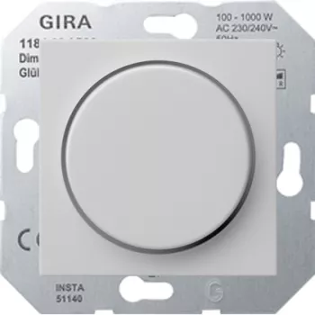 Светорегулятор поворотно-нажимной Gira System 55 для ламп накаливания 230в и галогеновых ламп 220в, без нейтрали, серый матовый