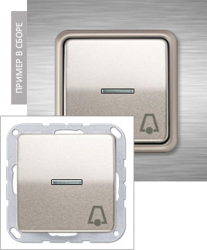 Кнопка звонка одноклавишная с символом Звонок (1н.о.) с оранжевой подсветкой, Jung CD, на клеммах, платина, CD
Кнопка звонка одноклавишная с символом Звонок (1н.о.) с оранжевой подсветкой, Jung CD, на клеммах, платина, CD