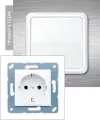 Розетка с заземлением Jung CD, с защитными шторками, на клеммах, с крышкой, ip44, белый