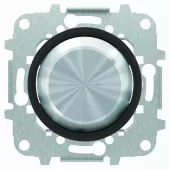 Выключатель одноклавишный проходной Abb Skymoon, на винтах, кольцо черное стекло, нержавеющая сталь