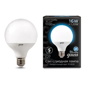 Лампа Gauss Black G95 16W 1540lm 4100K E27 LED 220V