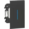 Кнопка 1н.о. 2 модуля 10А с синей подсветкой в комплекте с клавишей, зажим на клеммах, цвет чёрный, Bticino, серия Living Now