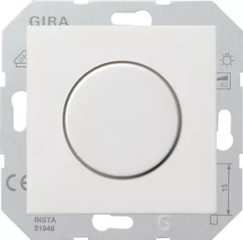 Светорегулятор поворотно-нажимной Gira F100 для ламп накаливания 230в и электронных трансформаторов 12в, без нейтрали, белый глянцевый