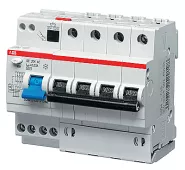 Автоматический выключатель дифференциального тока (АВДТ) ABB DS204, 32A, 30mA, тип A, кривая отключения B, 4 полюса, 6kA, электро-механического типа, ширина 8 модулей DIN