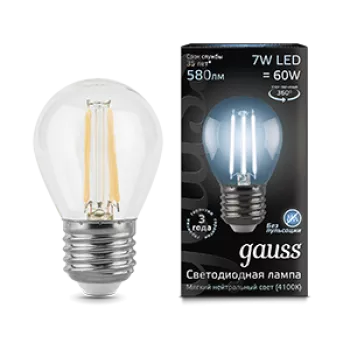 Лампа Gauss Black Filament Шар 7W 580lm 4100К Е27 LED 220V