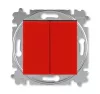 ABB Levit красный / дымчатый чёрный Выключатель 2-х клавишный комбинир. (перекл. + кнопка 1но+1нз)