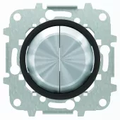 Выключатель двухклавишный проходной Abb Skymoon, на клеммах, кольцо черное стекло, нержавеющая сталь