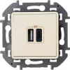 Зарядное устройство USB тип А + тип С Legrand Inspiria для скрытого монтажа, цвет - слоновая кость