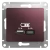 Розетка usb для зарядки Schneider Electric Glossa, с разъёмами тип А + тип С, на винтах, баклажановый