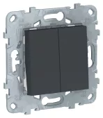 Выключатель двухклавишный проходной Schneider Electric Unica New, на клеммах, антрацит