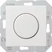 Светорегулятор поворотно-нажимной Gira F100 для ламп накаливания 230в, электронных и обмоточных трансформаторов 12в, без нейтрали, белый глянцевый