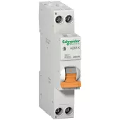 Автоматический выключатель дифференциального тока (АВДТ) Schneider Electric Domovoy, 32A, 30mA, тип AC, кривая отключения C, 2 полюса, 4,5kA, электронного типа, ширина 1 модуль DIN