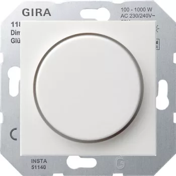 Светорегулятор поворотно-нажимной Gira System 55 для ламп накаливания 230в и электронных трансформаторов 12в, без нейтрали, белый глянцевый