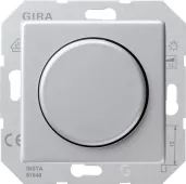 Светорегулятор поворотно-нажимной Gira E22 для ламп накаливания 230в, электронных и обмоточных трансформаторов 12в, без нейтрали, алюминий