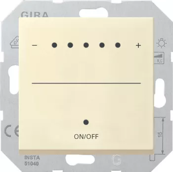 Светорегулятор клавишный Gira System 55 для ламп накаливания 230в и обмоточных трансформаторов 12в, без нейтрали, кремовый глянцевый