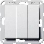 Выключатель трехклавишный проходной Gira System 55, на клеммах, алюминий