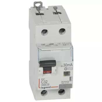 Автоматический выключатель дифференциального тока (АВДТ) Legrand DX3, 32A, 30mA, тип AC, кривая отключения C, 2 полюса, 6kA, электро-механического типа, ширина 2 модуля DIN