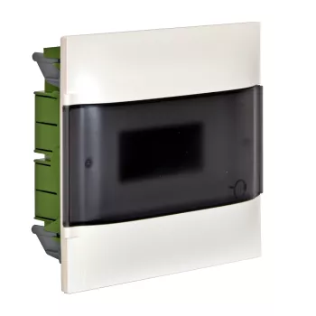 Пластиковый щиток на  8 модулей Legrand Practibox S для встраиваемого монтажа в твёрдые стены, цвет двери дымчатый