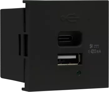 Розетка USB для зарядки двойная типа A+C 4200mA Donel 2 модуля, черная матовая