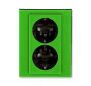 ABB Levit зелёный / дымчатый чёрный Розетка с заземлением со шторками 16А, двойная