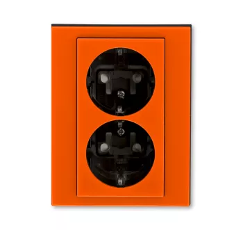 ABB Levit оранжевый / дымчатый чёрный Розетка с заземлением со шторками 16А, двойная