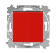 ABB Levit красный / дымчатый чёрный Выключатель 2-х клавишный комбинир. (перекл. + кнопка 1но+1нз)