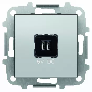 Розетка usb для зарядки ABB Sky, с двумя разъёмами типа А, на винтах, серебристый алюминий