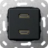 Розетка мультимедийная Audio/video HDMI двойная Gira System 55, черный матовый