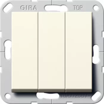Выключатель трехклавишный проходной Gira System 55, на клеммах, кремовый глянцевый