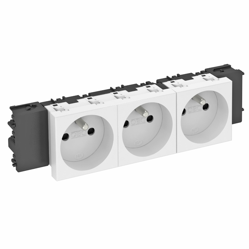 

OBO Bettermann Розетка тройная 0° Modul45connect франц. стандарт, 250 В, 16A (белый) STD-F0C RW3