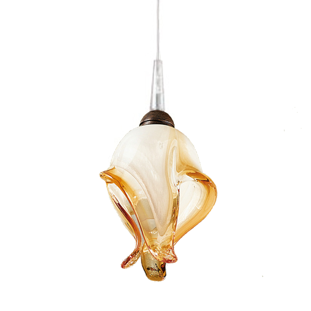 

Lucecrea светильник подвесной Colibri, плафон из стекла молочно-белого цвета с янтарными полосами, диам 8см, выс 30/150см, 1хG9 max 40W, бронза