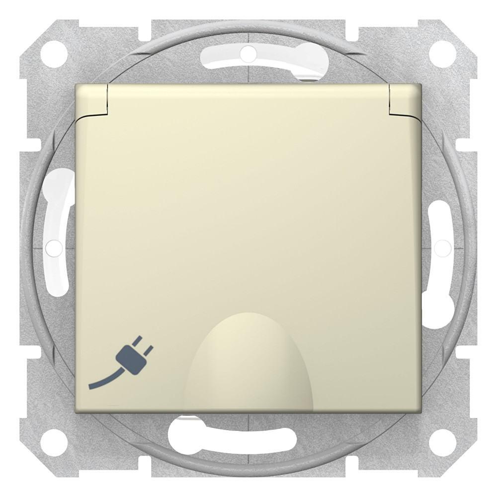 

Розетка с заземлением Schneider Electric Sedna, с защитными шторками, на винтах, с крышкой, ip44, бежевый, Sedna