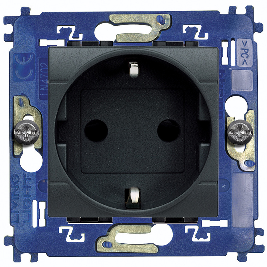

Розетка с заземлением Bticino LivingLight, с защитными шторками, на винтах, антрацит, LivingLight