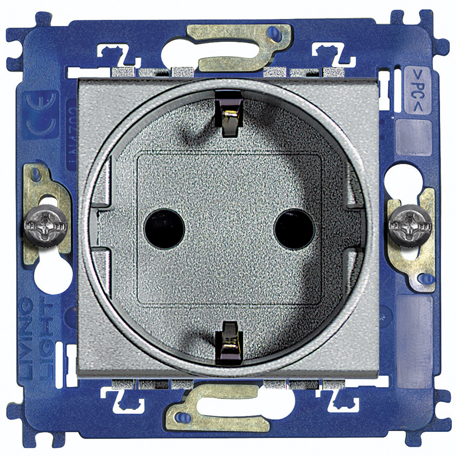 

Розетка с заземлением Bticino LivingLight, с защитными шторками, на винтах, алюминий, LivingLight