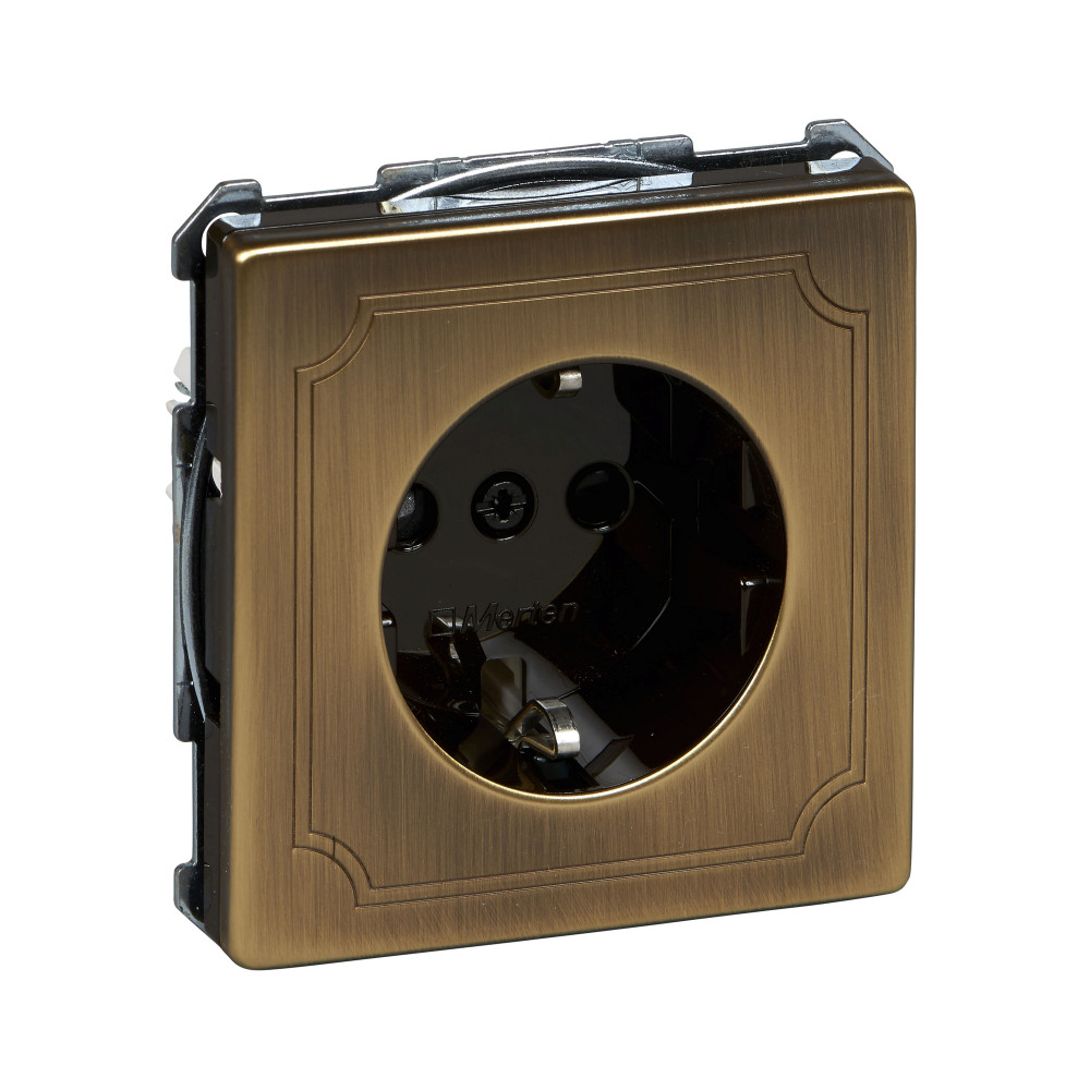 

Розетка с заземлением Merten System Design, с защитными шторками, на клеммах, античная латунь, System Design