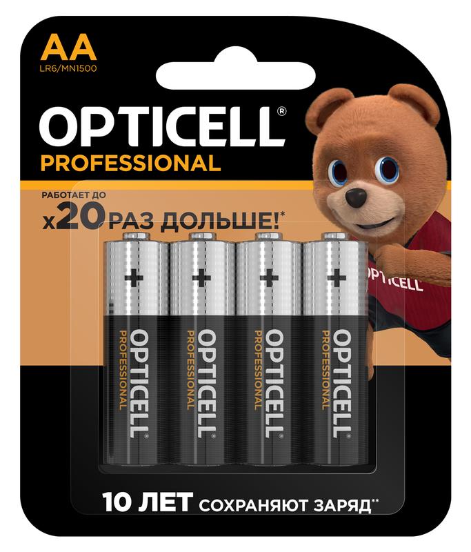 Батарейка алкалиновая AA/LR6,  4 шт. в блистере, Professional Opticell