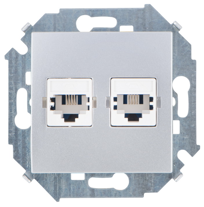 

Simon 15 Розетка телефонная двойная RJ11, винтовой зажим, алюминий, 15