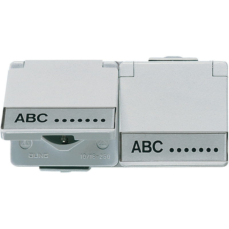 

Штепсельная розетка SCHUKO для накладного монтажа двойная, с полем для надписи IP44 622NAWW Jung, Серый