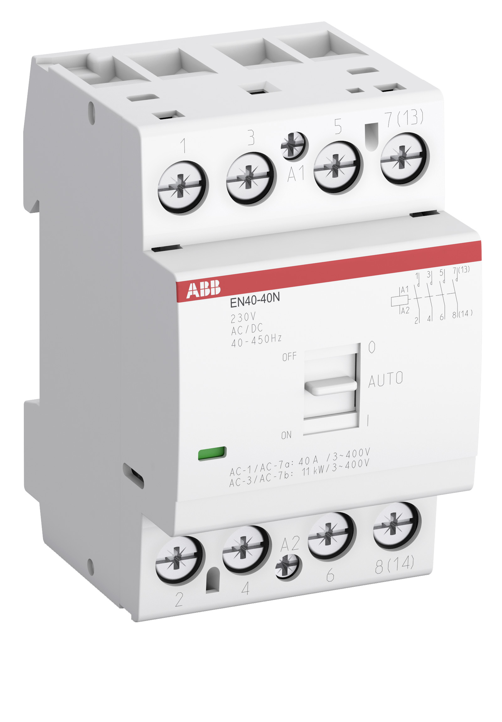 

Abb SST Контактор EN40-40N-04 модульный с ручным управлением (40А АС-1, 4НО), катушка 110В AC/DC