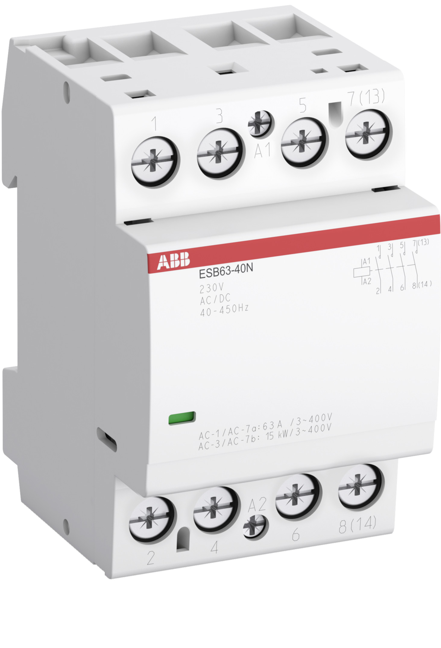 

Abb SST Контактор ESB63-20N-06 модульный (63А АС-1, 2НО), катушка 230В AC/DC