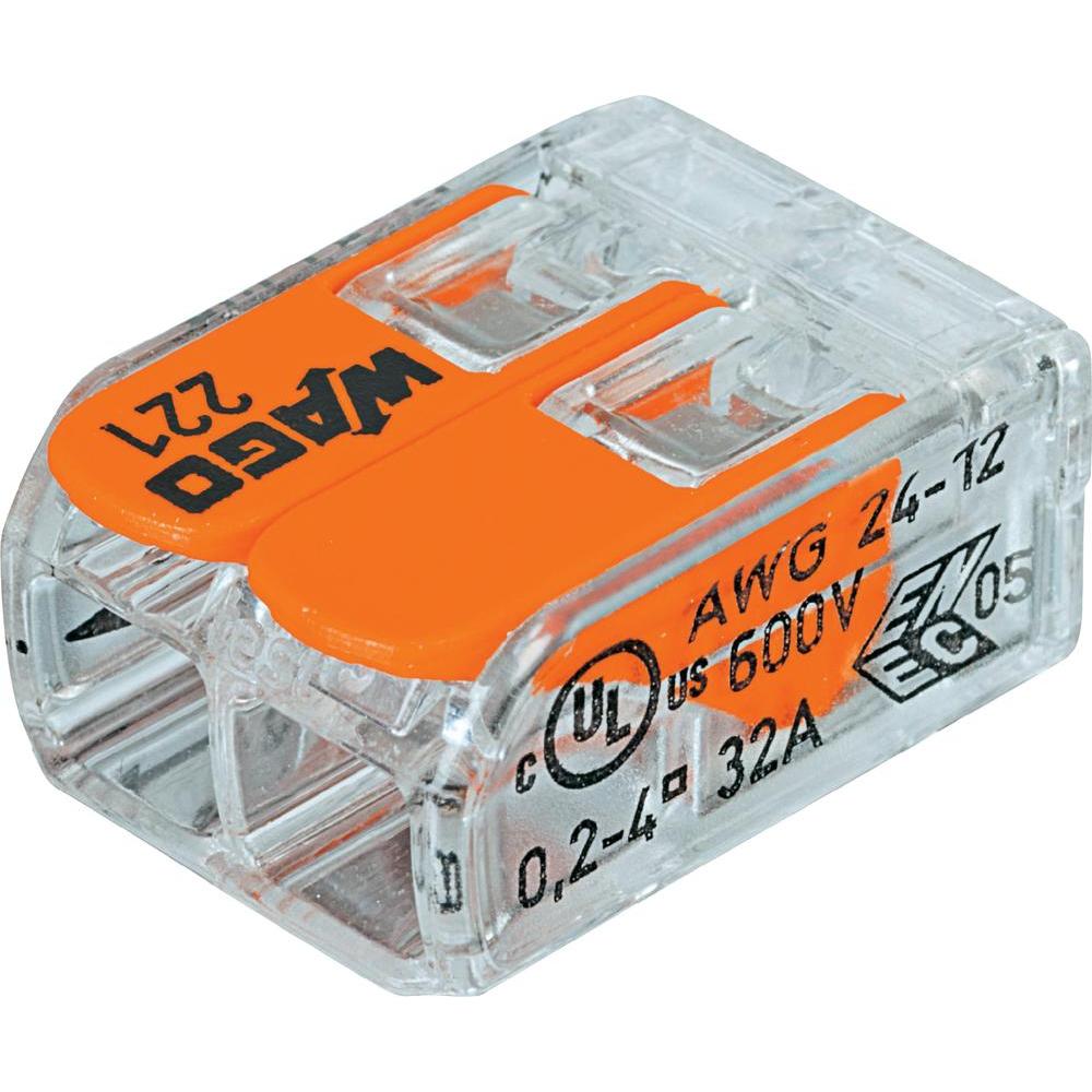 Клеммы Wago 221-412 с рычагами на 2 проводника до 40 квмм 32А прозрачные без пасты в коробке 100 шт 5600₽