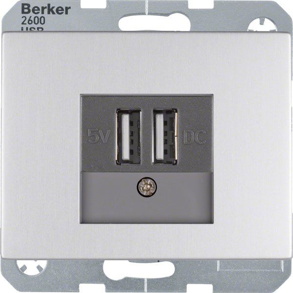 Розетка usb для зарядки Berker K.1; K.5, с двумя разъёмами типа А, на винтах, алюминий