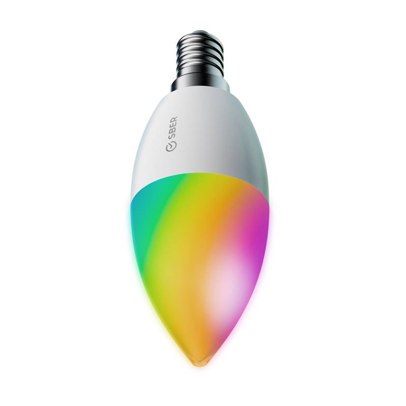 Умная светодиодная лампа SBER C37 RGB Bluetooth Wi-Fi E14 55Вт 470лм 2700-6500K 220В 50Гц 1 штука 1298₽