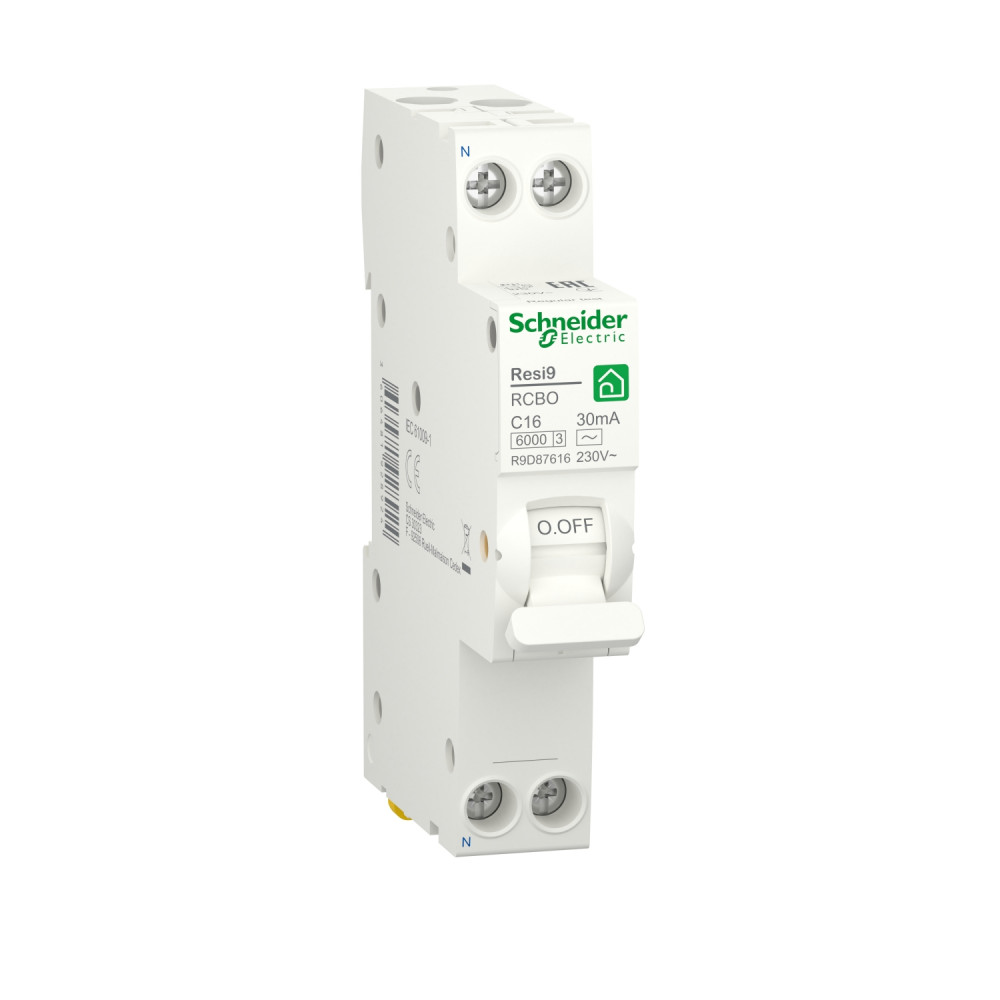 

Автоматический выключатель дифференциального тока (АВДТ) Schneider Electric Resi9, 16A, 30mA, тип AC, кривая отключения C, 2 полюса, 6kA, электро-механического типа, ширина 1 модуль DIN, Resi9