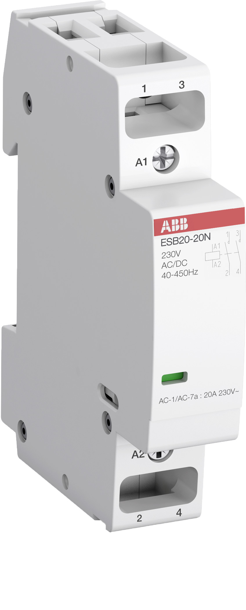 

Abb ENT Контактор ESB20-20N-01 модульный (20А АС-1, 2НО), катушка 24В AC/DC