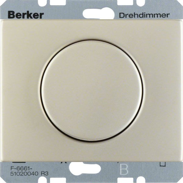 Светорегулятор поворотно-нажимной Berker K.1; K.5 для ламп накаливания 230в и обмоточных трансформаторов 12в, без нейтрали, нержавеющая сталь