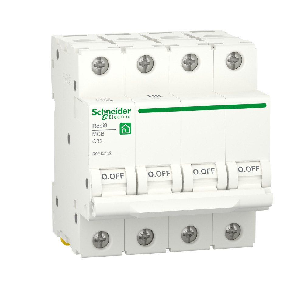 

Автоматический выключатель Schneider Electric Resi9, 4 полюса, 32A, тип C, 6kA, Resi9