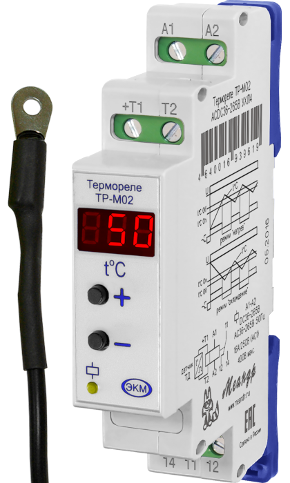 Реле контроля температуры ТР-М02 ACDC36-265В с датчиком ТД-2 УХЛ4, Меандр