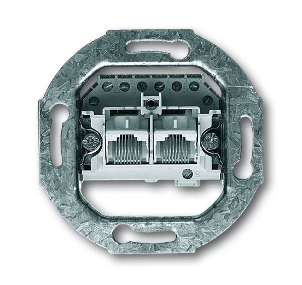 

Abb BJE Механизм 2-постовой телефонной розетки 2х8 полюсов, параллельно, RJ 11/12; RJ 45; ISDN, кате