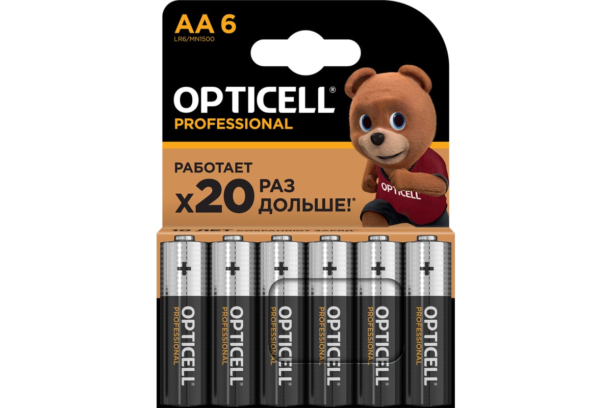 Батарейка алкалиновая AA/LR6,  6 шт. в блистере, Professional Opticell